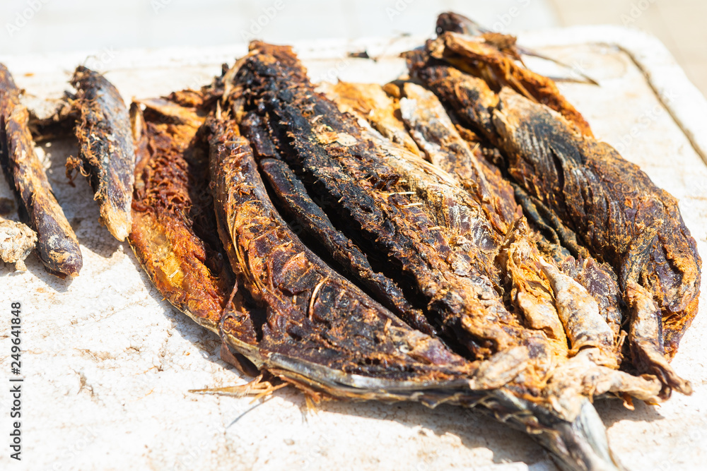 Dried on sun fish. Weligama, Sri Lanka.