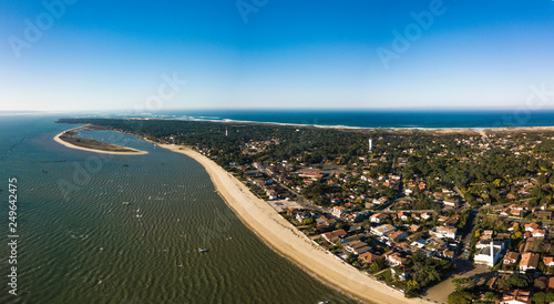 Aerial view, Fishing Village and Mimbeau Beach, Cap Ferret, Arcachon Basin
