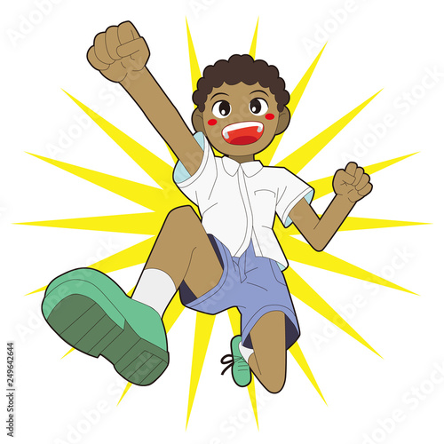 元気にジャンプする黒人少年 A black boy jumping