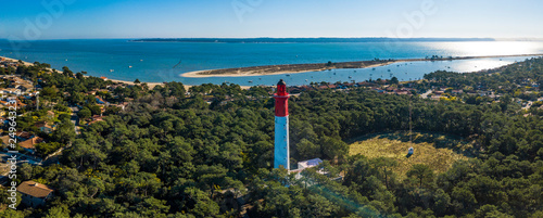 Aerial wiev, Lighthouse of Cap Ferret in Arcachon bay