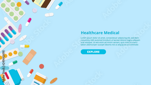 drug or medicine pills template banner with free space of text - vector