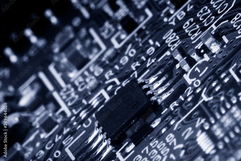 Printed circuit board close up for background Toned image Printed circuit board close up for background Toned image