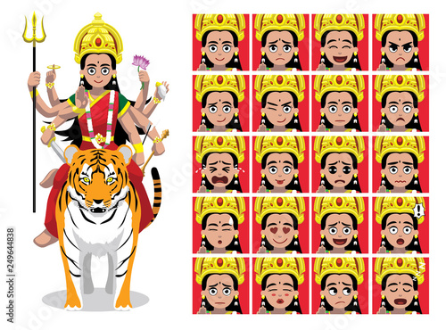 Cute Parvati Cartoon Emotion faces Vector Illustration