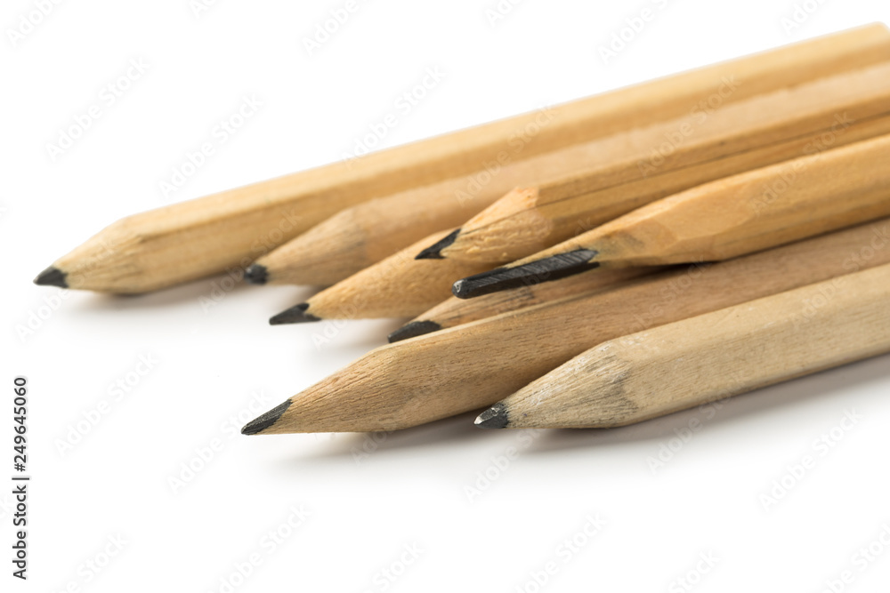 Short Pencils on Isolated White Background Short Pencils on Isolated White Background