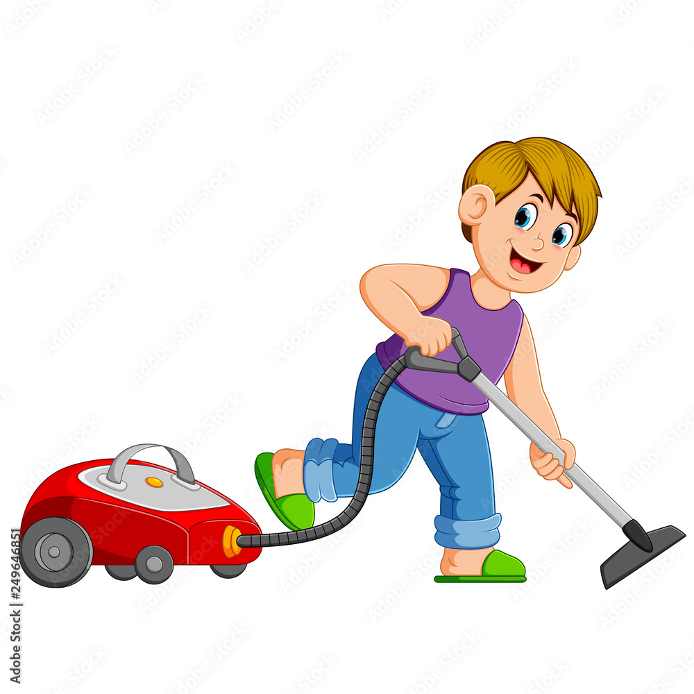 Young Man Cleaning With Vacuum Cleaner Young Man Cleaning With Vacuum Cleaner