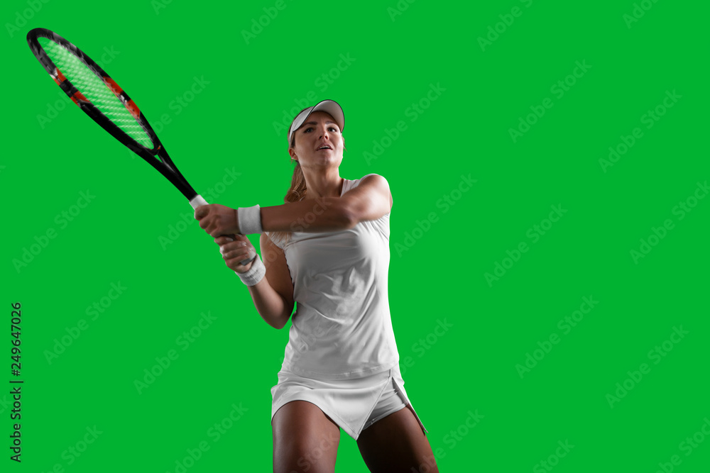 Girl tennis player on green background. Girl tennis player on green background.