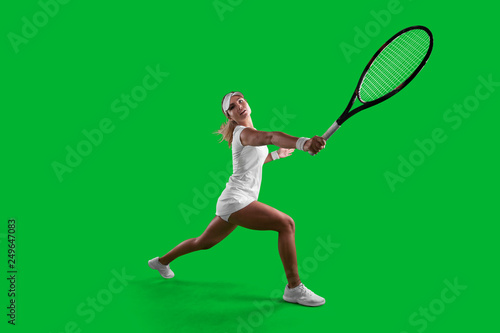 Girl tennis player on green background. © VIAR PRO studio