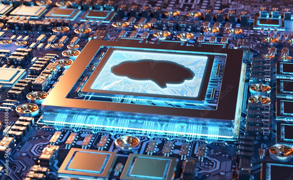 Obraz premium Artificial Intelligence in a modern GPU card 3D rendering