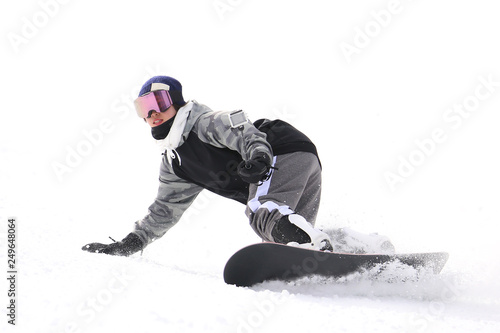 アクションカメラを使う女性スノーボーダー