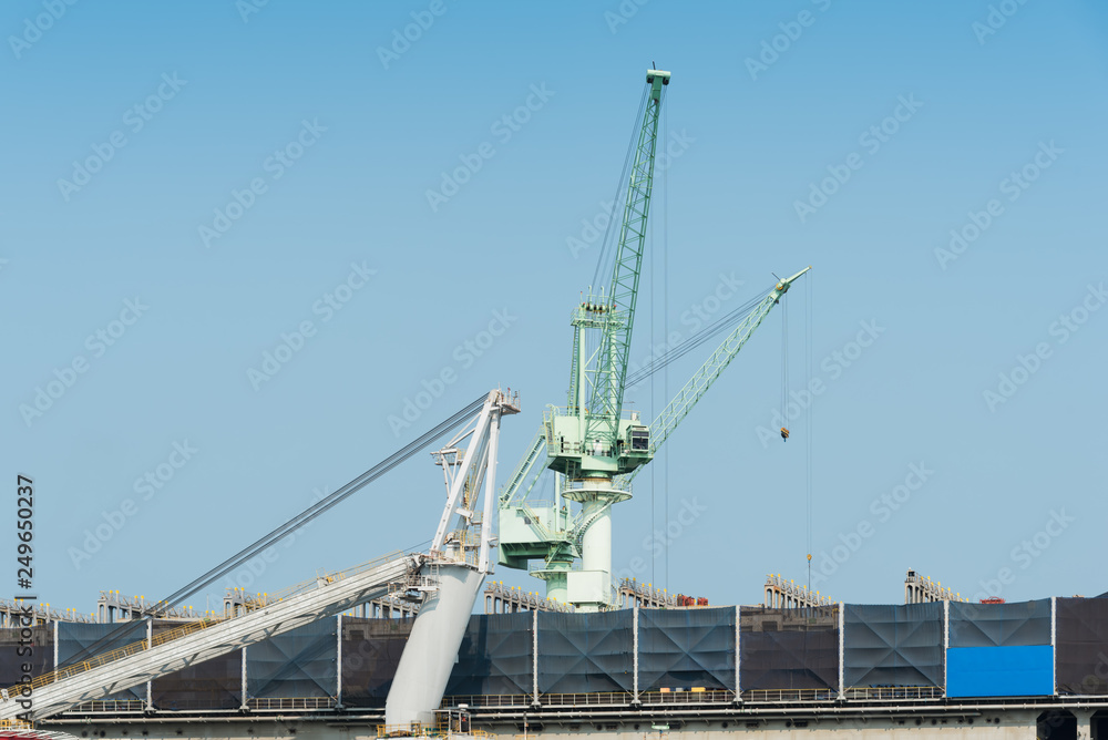 Industrial crane loading discharging operation for transfer the cargo shipment in export and import