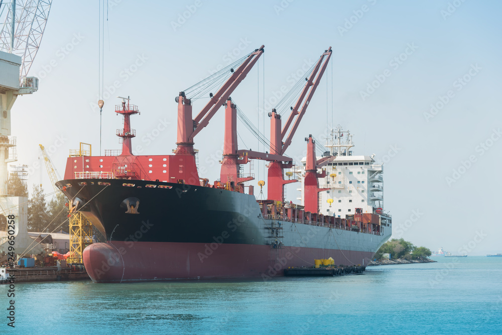 Floating crane in the dock yard terminal for repairing in shipyard, painting and cleaning in dock yard