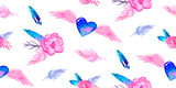 Seamless pattern with bright hand painted watercolour hearts. Romantic decorative background perfect for Valentine's day gift paper, wedding decor or fabric textile and design of romantic greetings.