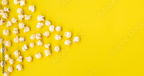 Pop corn on pastel color background.Food and snack concepts ideas.Minimal