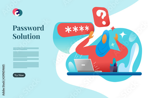 Password Solution. Web landing page template vector