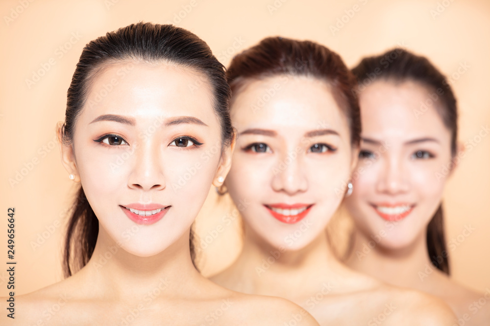 closeup of three asian beauty face closeup of three asian beauty face