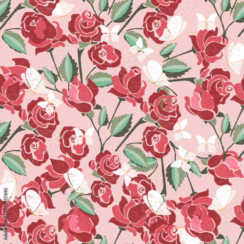 seamless pattern with embroidered flowers