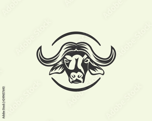 Head buffalo with circle logo design inspiration