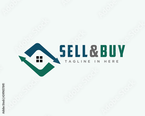 Two arrow sell and buy home logo design inspiration