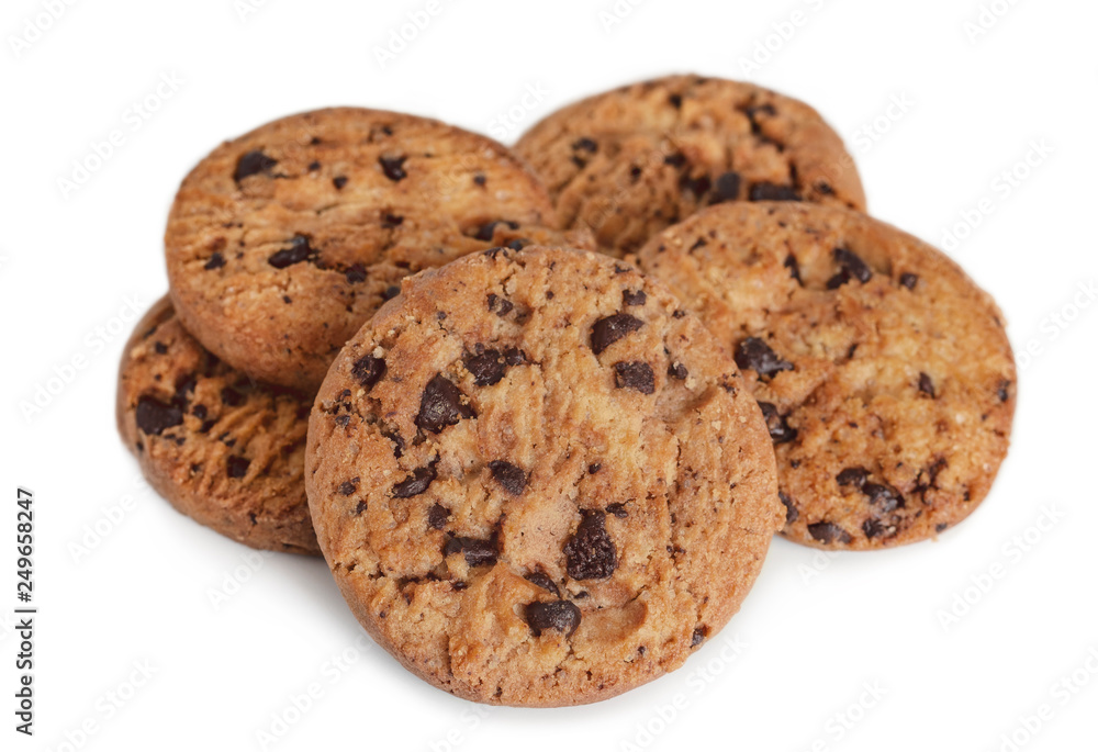 Chocolate chip cookies on white table background. Chocolate chip cookies on white table background.