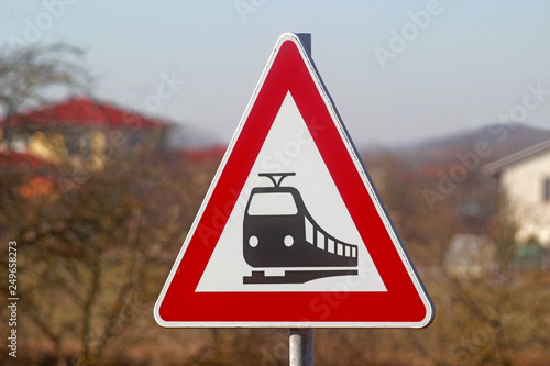 warning sign caution train crossing
