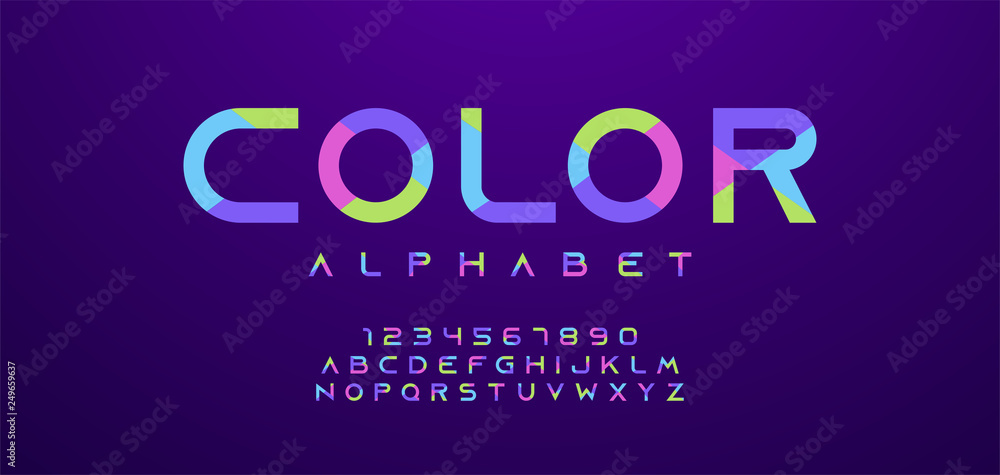 Colorful letters and numbers font set. Minimal colored alphabet, typography modern color design concept. vector illustration