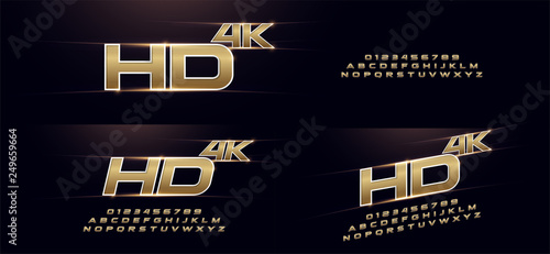Elegant Sport Gold 3D Metal Chrome Alphabet Font. Golden typography modern style technology, digital, movie logo design. vector illustration