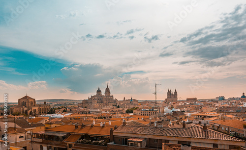 Salamanca cityscape, with the Cathedral, the Pontifical University and Dominican monastery of San Esteban. The Old city of Salamanca is declared by UNESCO a World Heritage Site. © tanaonte