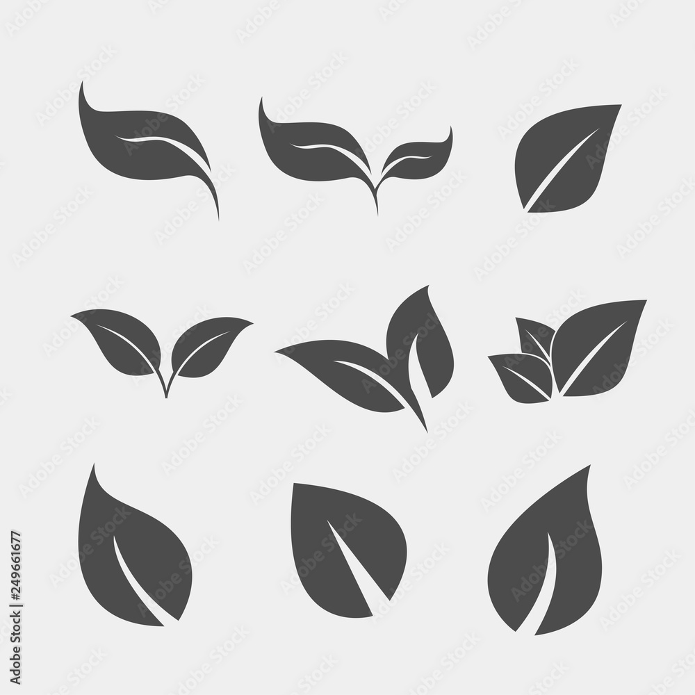 Set of black Tree Leaf flat icon Set of black Tree Leaf flat icon