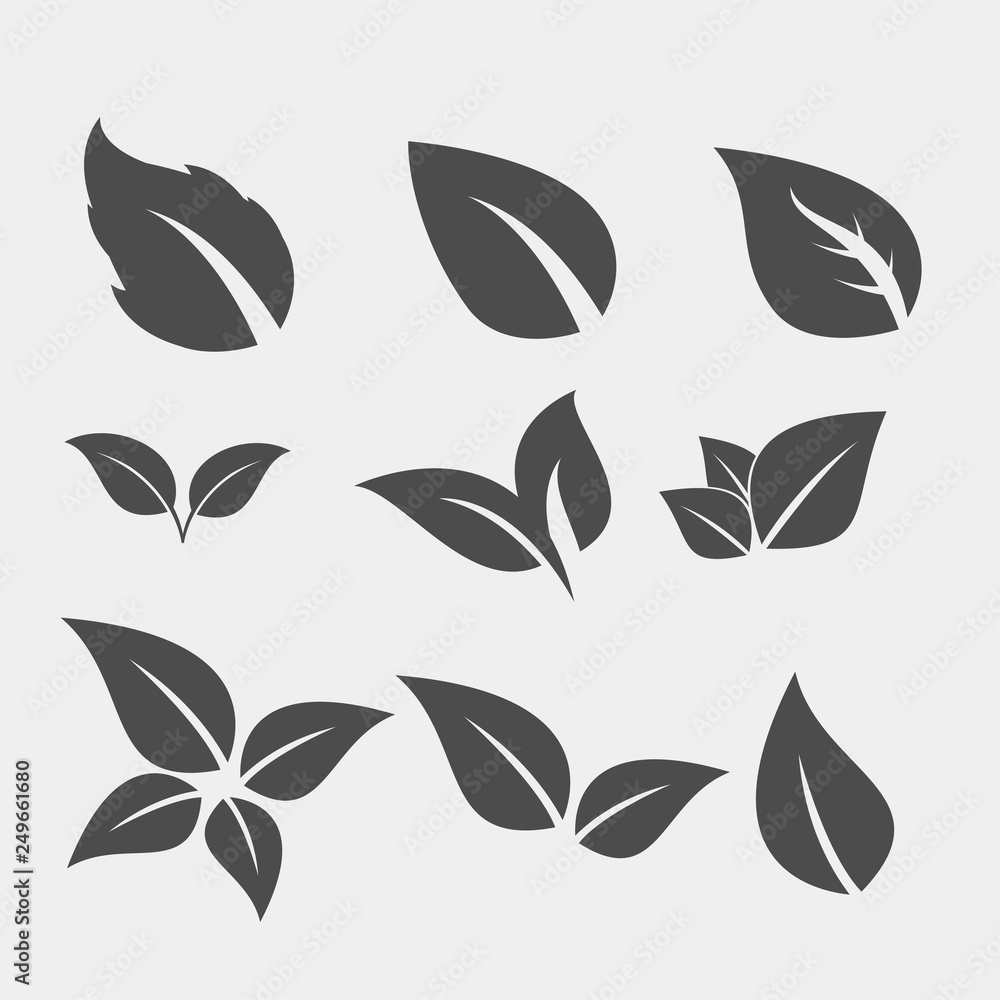Fototapeta premium Set of black Tree Leaf flat icon