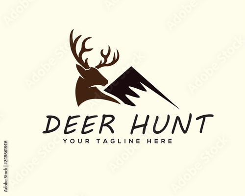 Deer with mountain logo design inspiration