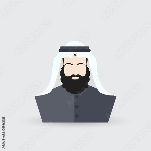 Bearded arabic man in traditional muslim hat.