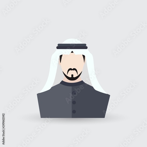 Bearded arabic man in traditional muslim hat.