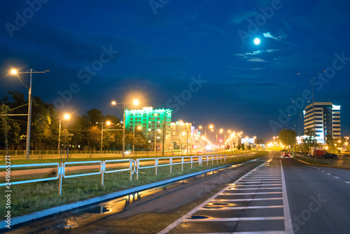 Night scene  Tashkent street  prospect in the capital of Belarus  Minsk