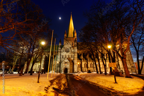 Trondheim city church by night