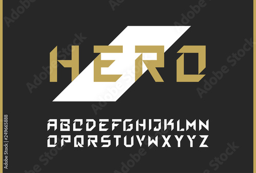 Vector modern bold font. Strong futuristic alphabet lettering. Capital letters. Great font for headlines, labels, quotes, titles, posters or logotypes. Latin alphabet letters.
