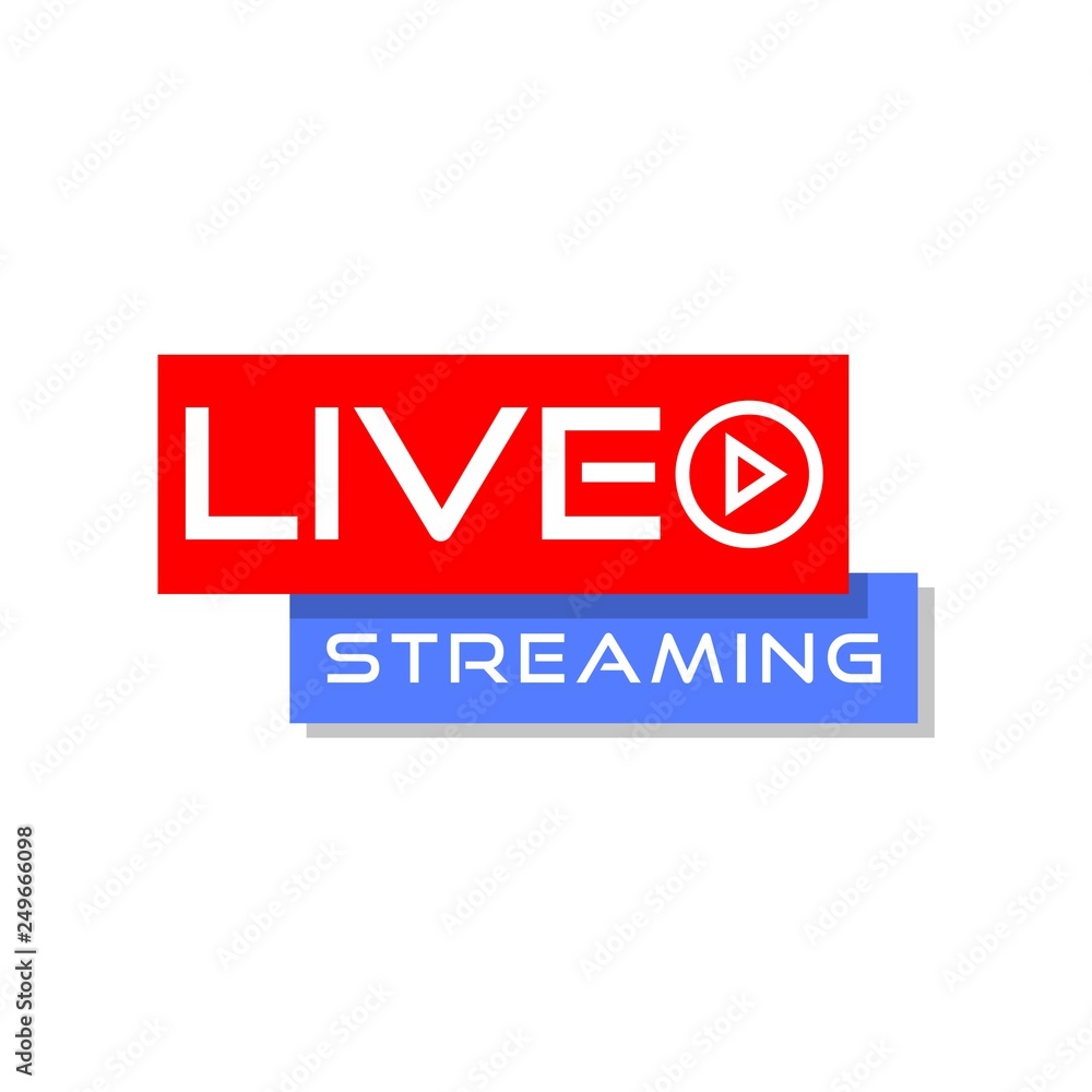 Live streaming icon - red and blue design element with play button Live streaming icon - red and blue design element with play button
