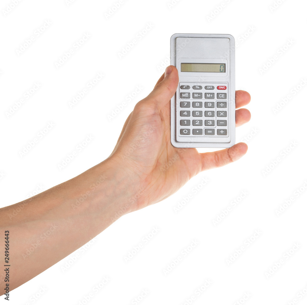 Hand holding calculator isolated clipping path Hand holding calculator isolated clipping path