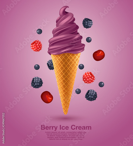 Mixed Berries : Flavored Soft Ice cream Set : Vector Illustration