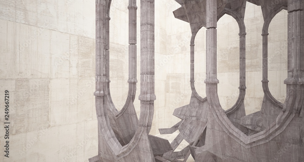 Abstract concrete gothic interior. 3D illustration and rendering.