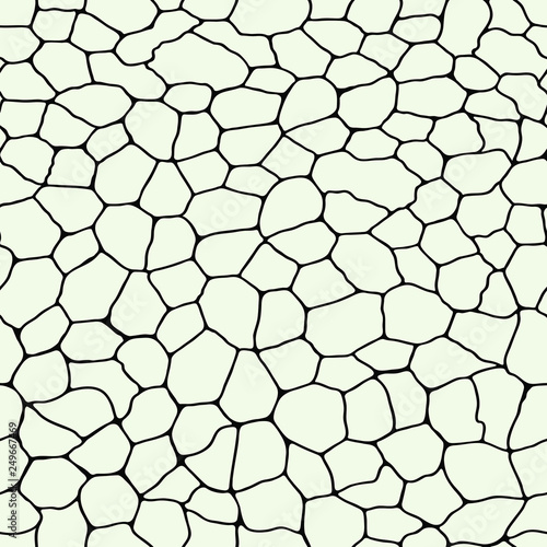 Monochrome craquelure seamless pattern. Cracked surface. Mosaic vector decor for wallpaper. Continuity pavement urban. © Adrian