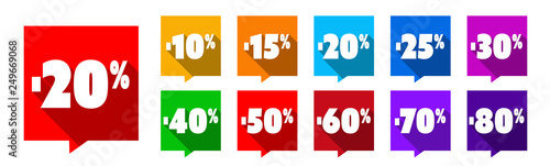 Etiquettes réduction muliticolores / Pourcentages