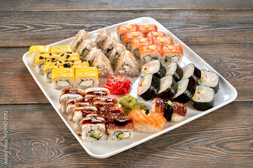 Sushi set of philadelphia and california rolls.