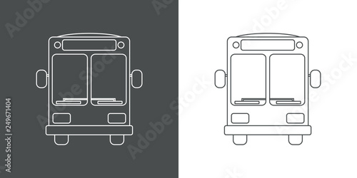 Icono plano lineal autobús vista frontal en gris y blanco