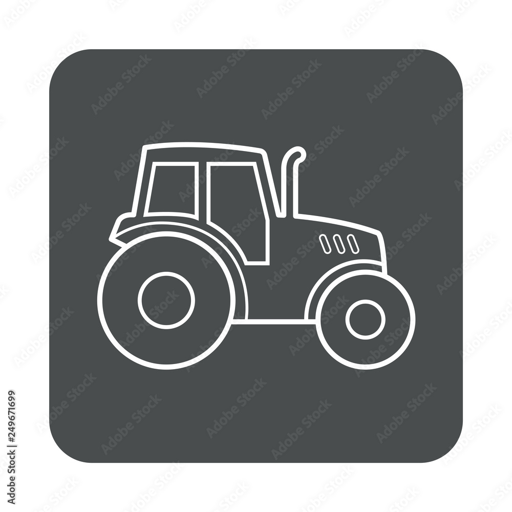 Icono plano lineal tractor en cuadrado color gris
