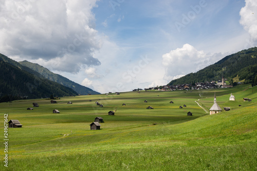 Scenic view with austrian hay barn towards Obertilliach