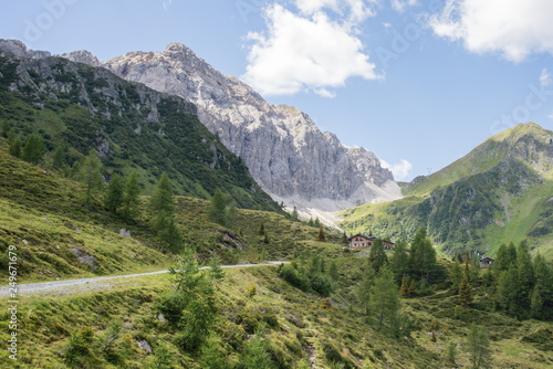 Scenic view to alps protection hat in carnic alps