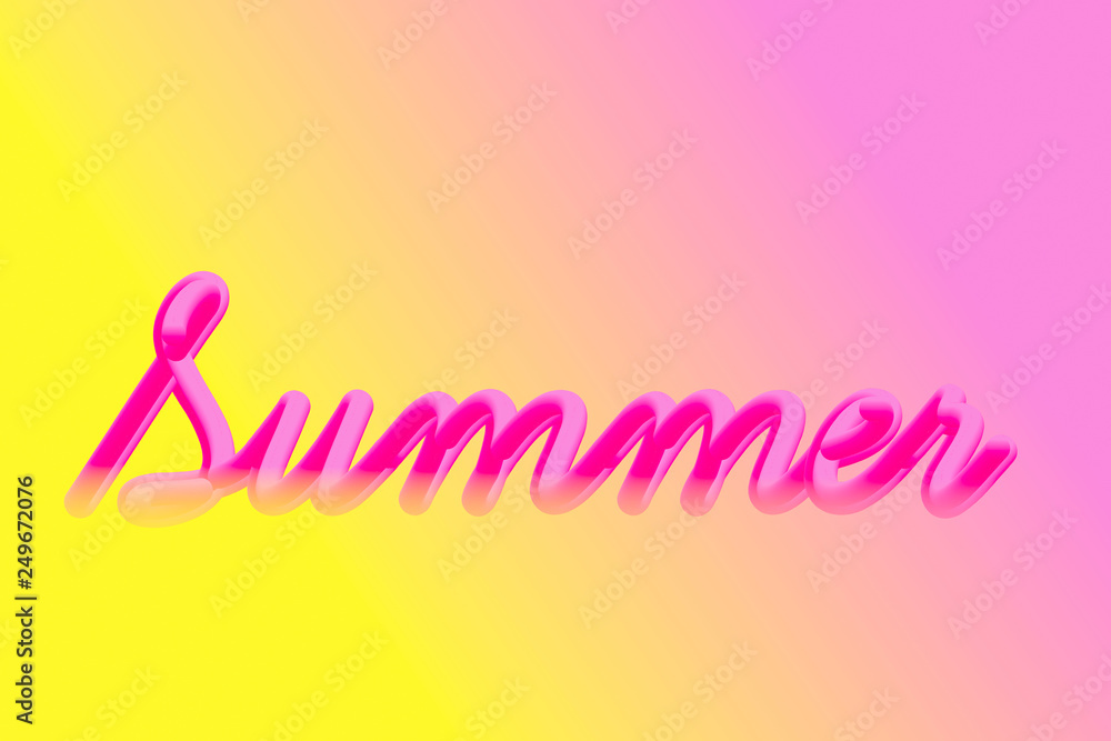 Pink bright lettering calligraphic on yellow and pink gradient. Phrase Summer Pink bright lettering calligraphic on yellow and pink gradient. Phrase Summer