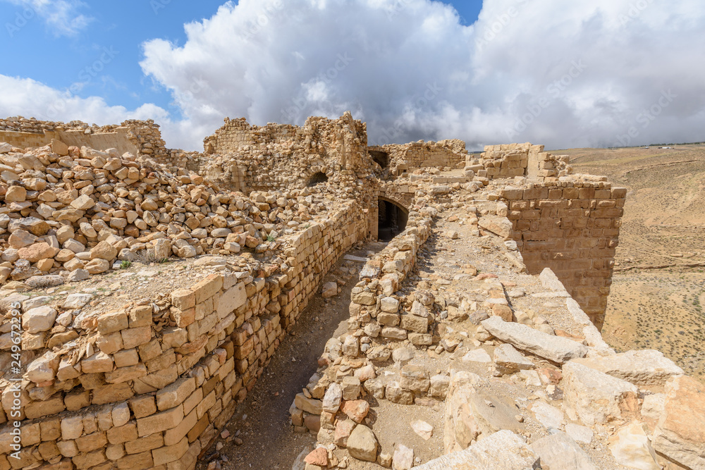 Obraz premium Ruins of crusaders castle Montreal (Shoubak or Shobak or Shawbak). Fortress wall