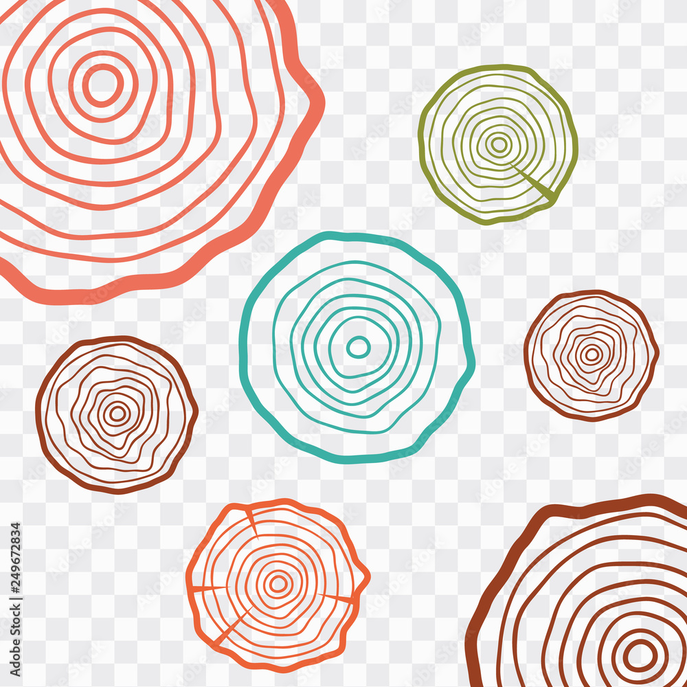 Abstract age annual circle tree background. Tree rings vector set