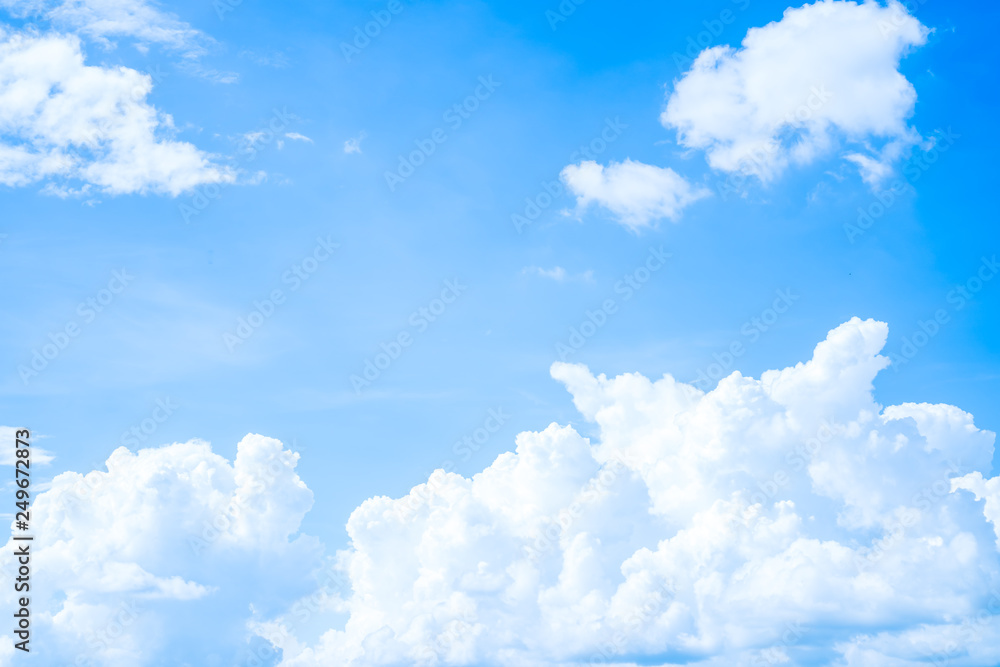 Clouds blue sky flying of white fluffy in daytime on clear summer day